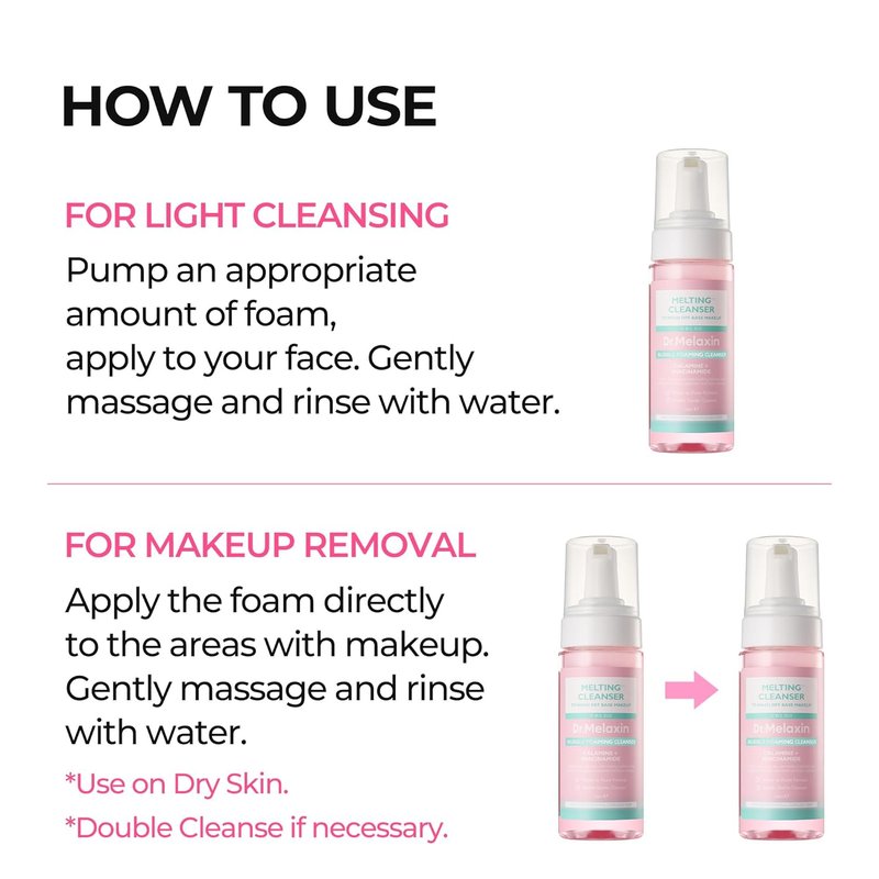 Dr. Melaxin Melting Bubble Foaming Cleanser - Gentle Micellar Makeup Remover with Calamine & Niacinamide for Sensitive Skin