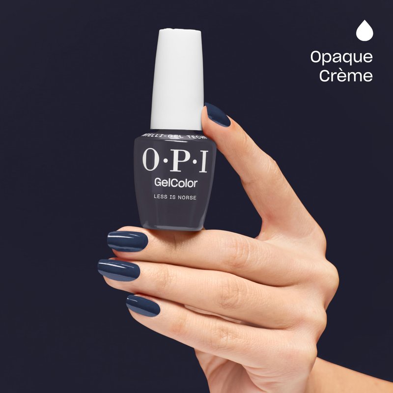OPI GelColor Less is Norse | Opaque Dark Cool Gray Blue Crème LED Cure Gel Nail Polish | Salon-Quality Shine, Long-Lasting Wear | Vegan & HEMA Free | 0.5 Fl Oz