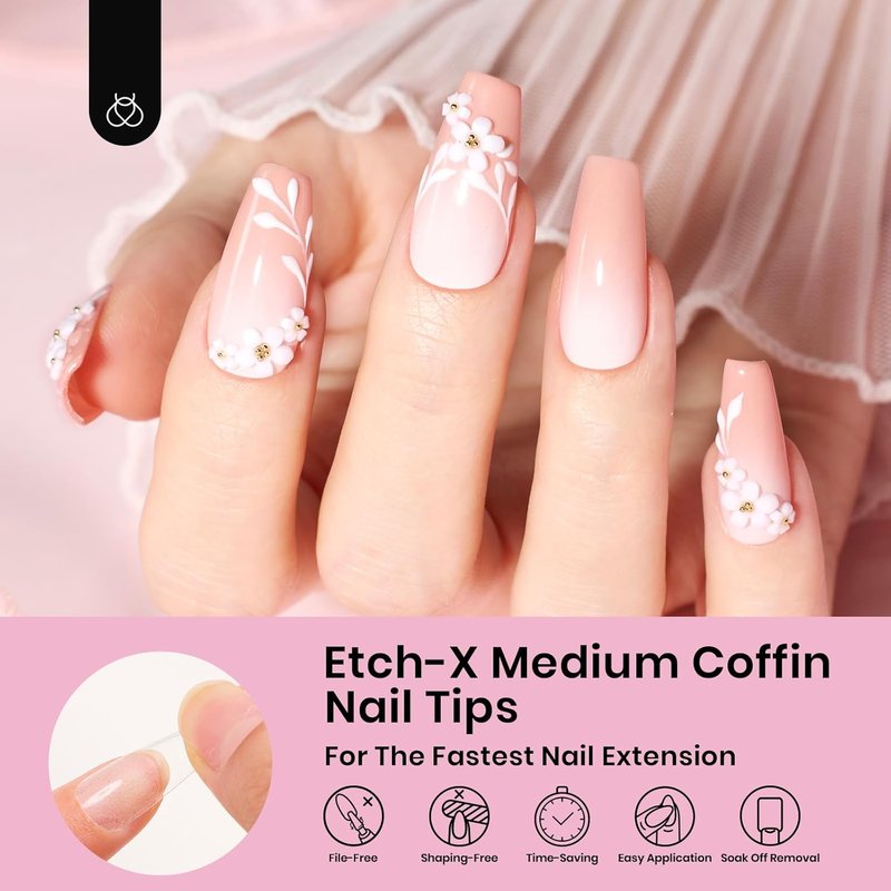Beetles Gel Nail Tips - Medium Coffin 576PCS | Pre-Shaped Half Matte Full Cover Nails for DIY