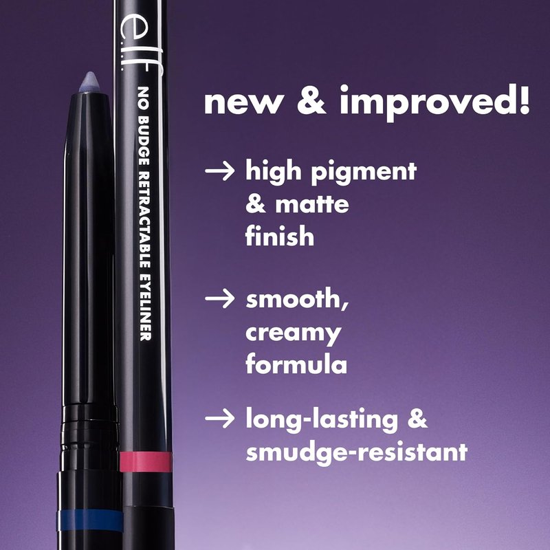 e.l.f. No Budge Retractable Eyeliner - Creamy, Ultra-Pigmented & Waterproof for Bold Lines | Vegan, Black