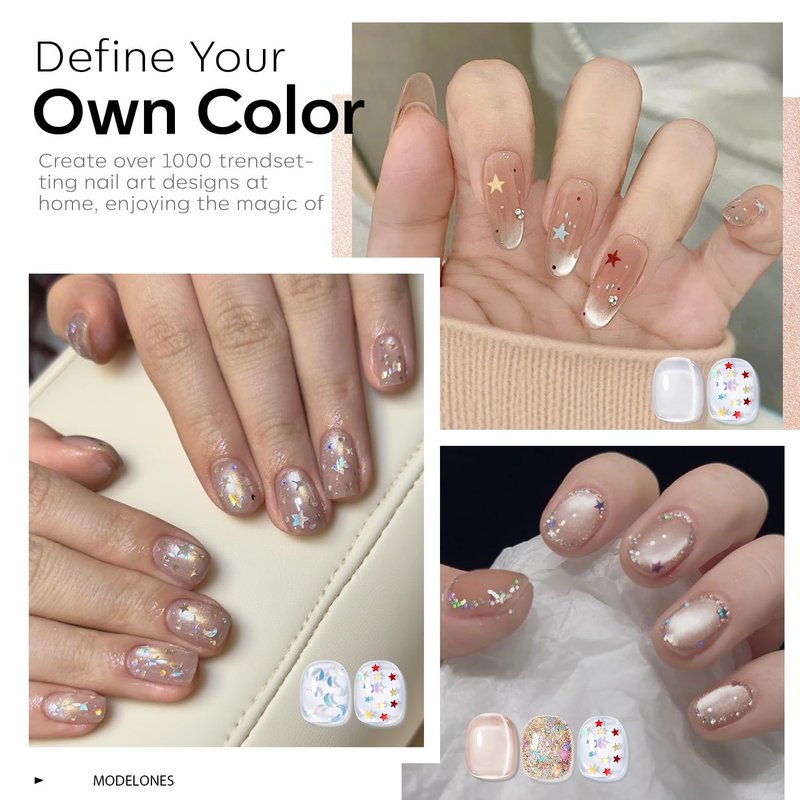 Modelones Gel Nail Polish Set, 6 Colors 2026 Nude Brown Sliver Cat Eye Gel Polish Creative Stars Moon Shape Glitter Nail Polish with Magnet& Wooden Stick All Seasons Soak Off LED Manicure Kit DIY Gift