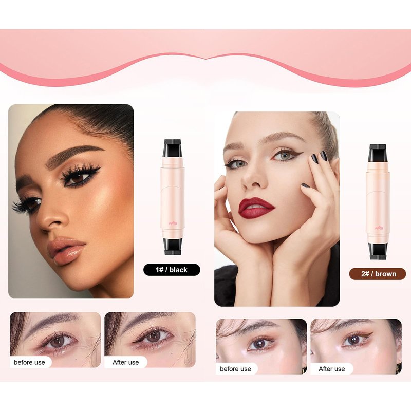 DENESTUP 2Pcs Eyeliner Stamp Wing Cat Eye Liner Stamp, Magnetic Eyeliner Stamp Pen Long Lasting Waterproof Winged Beginner Liquid Eyeliner Makeup (Black)