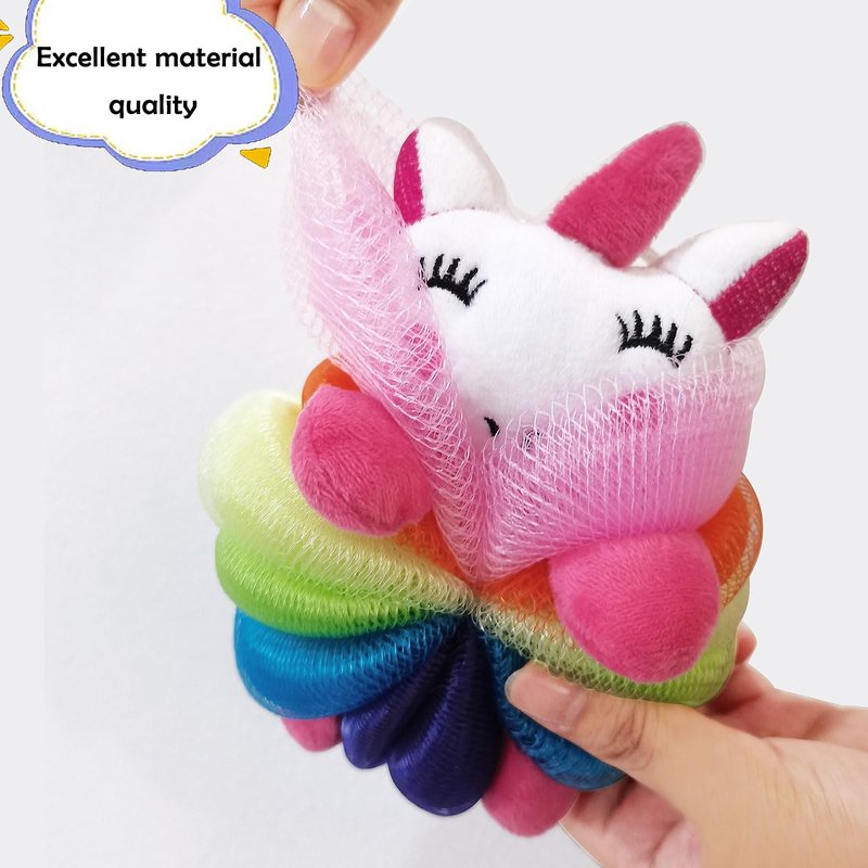 RAMFIYN 4 Pack Fun Bubble Bath Kid Loofahs, Cute Animal Loofah Bath Sponge, Shower Puffs Body Scrubber, Cute Sponges