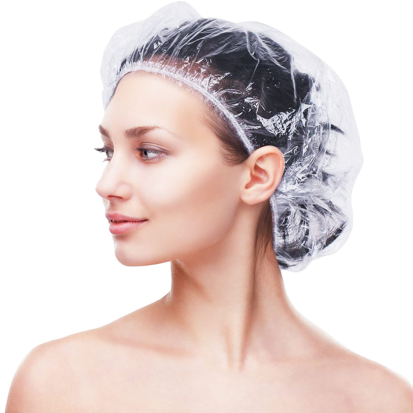 Retisee 500 Pcs Disposable Shower Caps Bulk 18.2 Plastic Clear Hair Caps Elastic Large Thick Waterproof Bath Covers for Women Hair Care Cleaning Supplies Spa Hotel Salon Home Travel Accessories