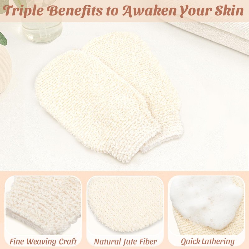 Brvlsoc 2-Pack Hemp Bath Gloves – Natural Shower Mitts for Body Scrub, Gentle Exfoliating Washcloth Mittens for Men & Women Skincare