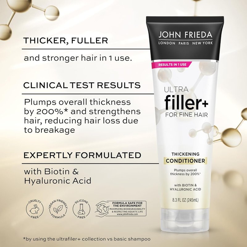 John Frieda Thickening Conditioner - Biotin & Hyaluronic Acid for Damaged Hair | 8.3 Oz