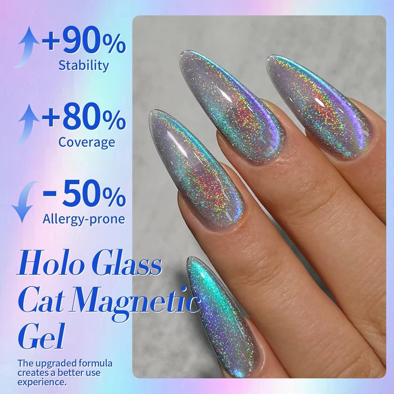 9D Cat Eye Magnetic Gel Nail Polish - Holographic Rainbow Colors | Blue & Purple, 15ML for Stunning Nail Art