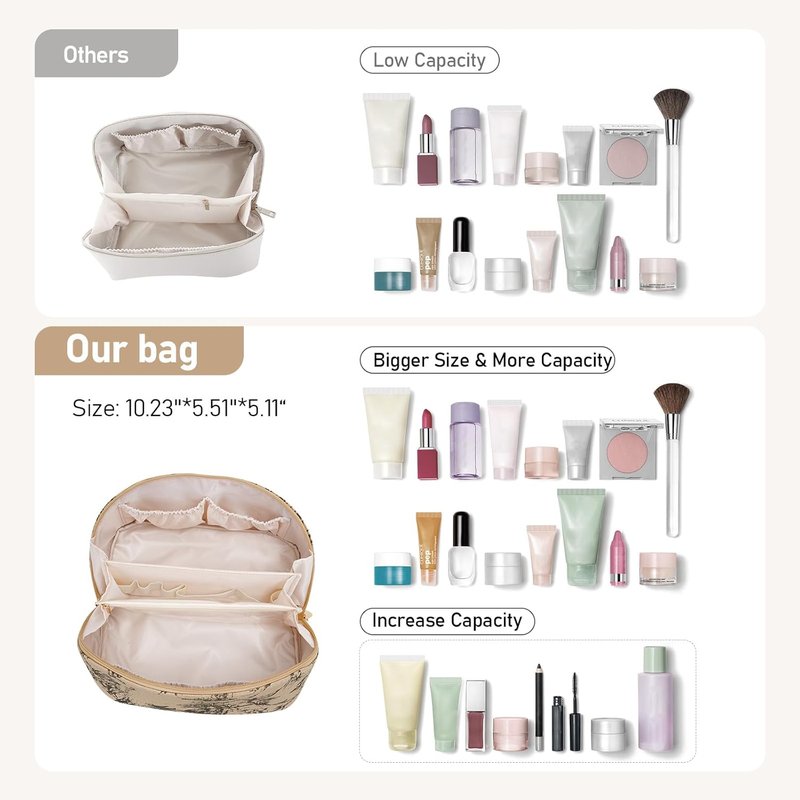 Cosmetic Bag for Women - Large Capacity Waterproof PU Leather Makeup Organizer | Travel Toiletry Bag with Divider (Lighting Coffee)