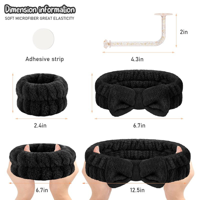CERETIA Face Washing Headband and Wristband Set of 3, Microfiber Spa Wristbands and Headband for Women, Absorbent Wristbands for Washing Face, Wrist Scrunchies for Skin Care, Hair Accessories