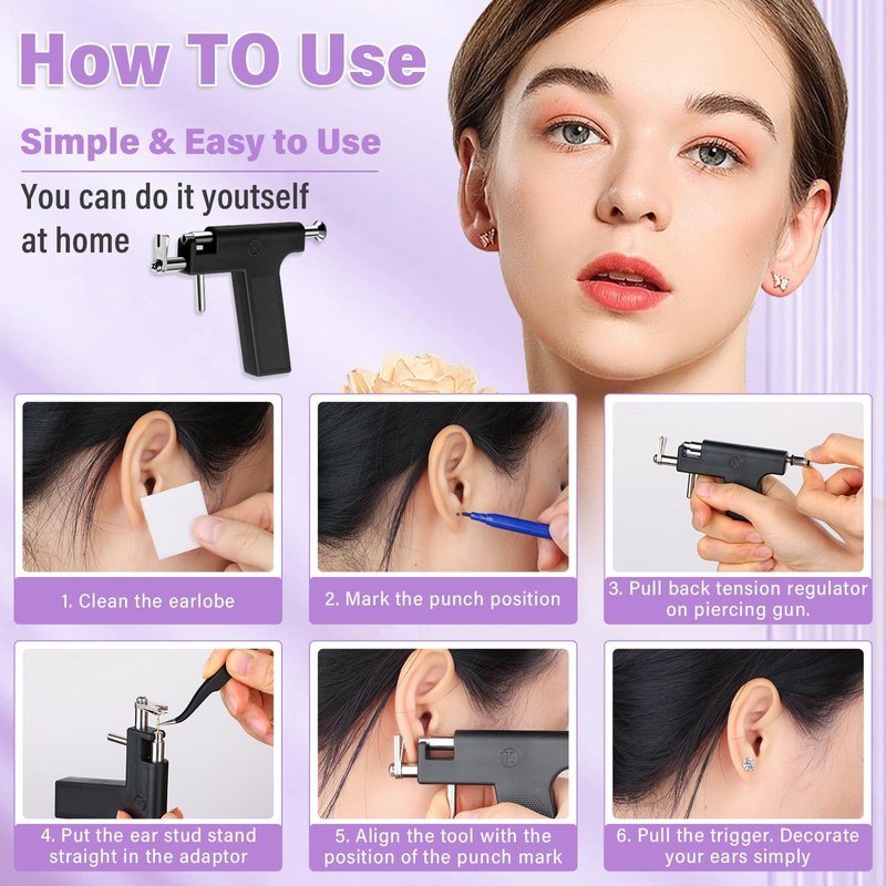 Professional Ear Piercing Gun, Reusable Ear Piercing Machine with Colorful Crystal Earrings Set for At Home Salon Earlobe Cartilage Helix Tragus Piercing Tool Kit