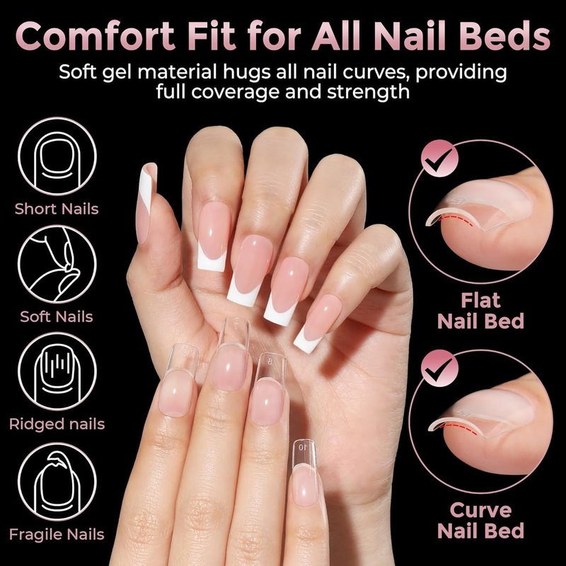 Luckyfairy Medium Square Nail Tips, 240pcs Soft Gel Pre-Shaped Acrylic Fake Nails, Half Matte Full Cover Clear Gelly Press on Flase Nail Tips for Extension Nail Manicure Home DIY 12 Sizes Gelly Tips