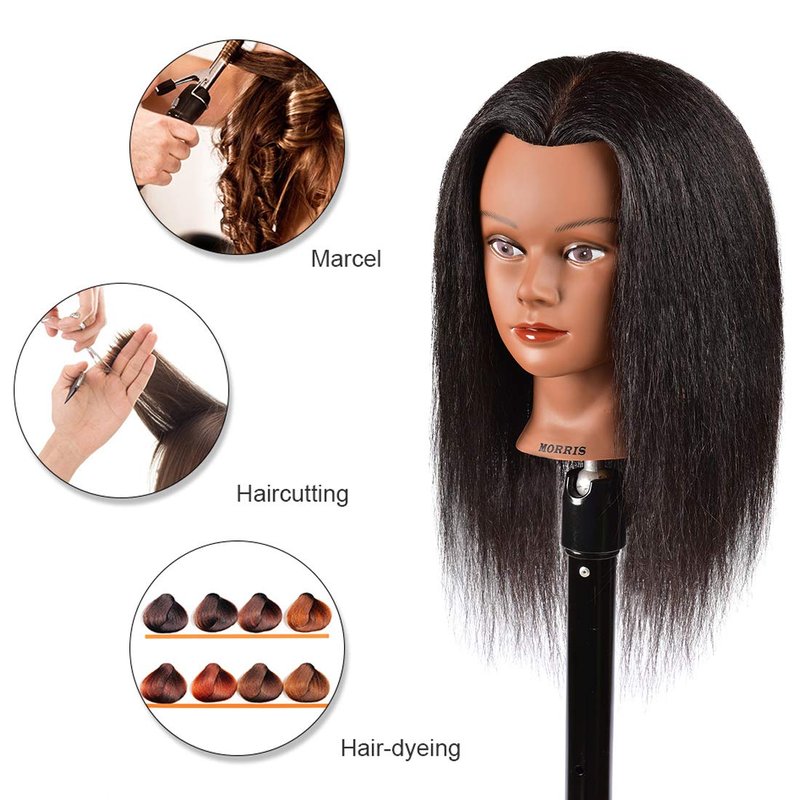 Mannequin Head 100% Real Hair Afro Mannequin Head Hair Styling Hairdresser Training Head Manikin Cosmetology Doll Head for Practice Cutting Braiding with Free Clamp Stand