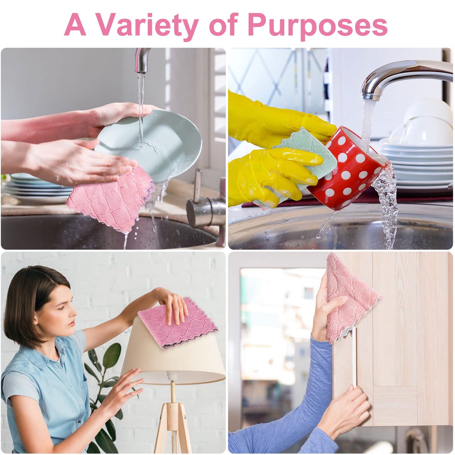 Bessrung 20 Packs Kitchen Cloth Dish Towels, Nonstick Oil Fast Drying Washcloths, Premium Dish Cloths for Kitchen, Car, Bathroom Cleaning, Reusable Highly Absorbent Cleaning Clothes, Mix-Colors