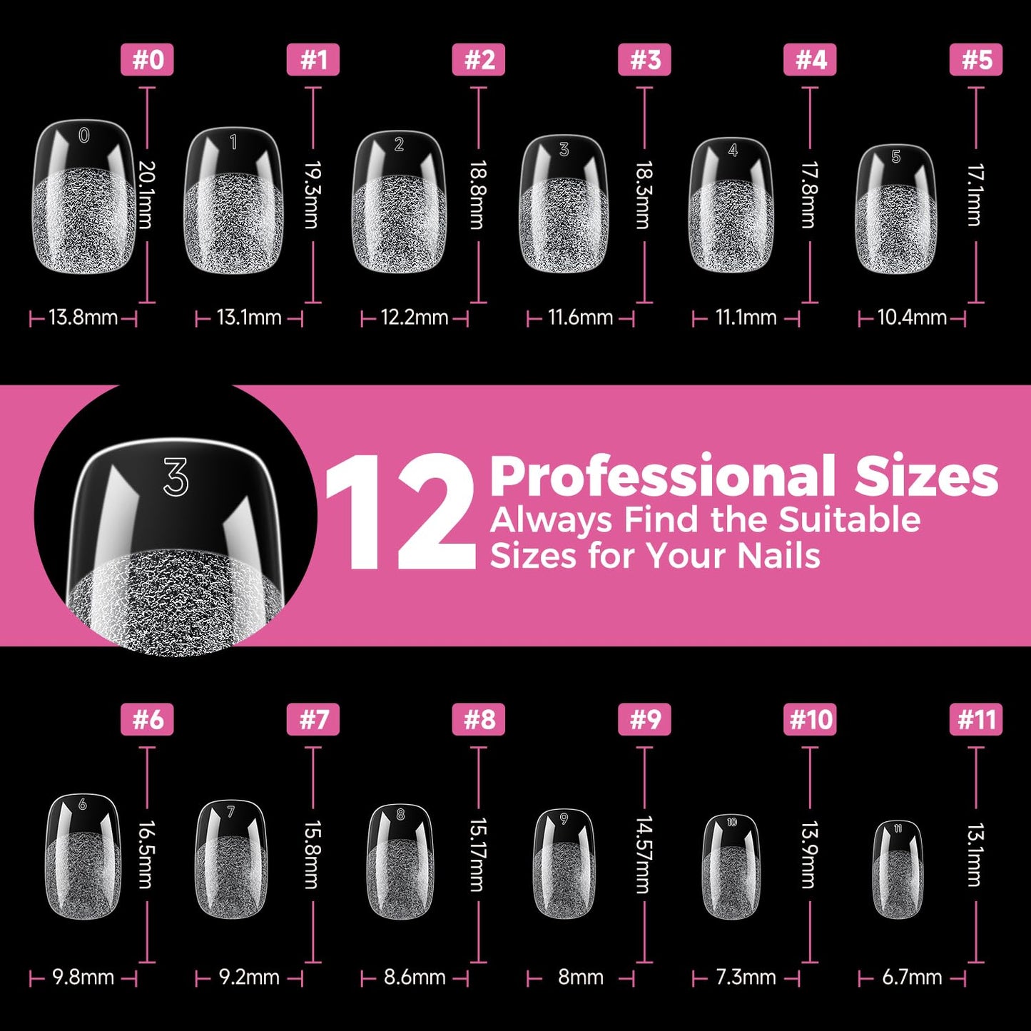 UNA GELLA Gel Nail Tips Square & Squoval Short, 504pcs Short Round Square Nail Tips Pre Etched Squoval Soft Gel Clear Fake Nails Full Cover For Nails Extension Home DIY Salon 12 Sizes