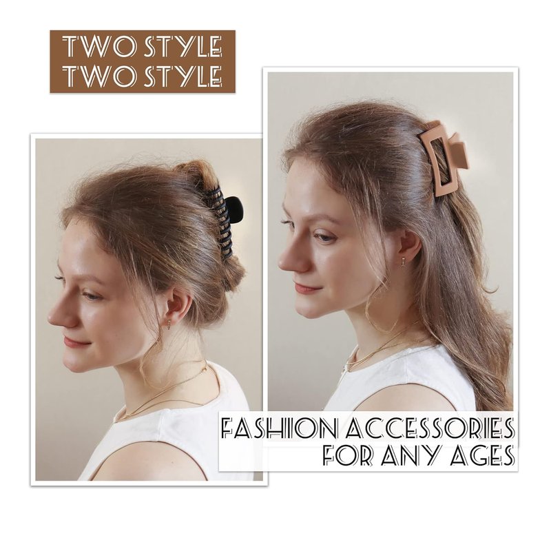 Skiennix Matte Square Claw Hair Clips - 6pcs Set for Versatile Styling of Thick & Thin Hair
