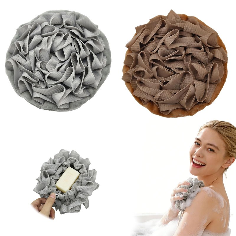 2-Pack Soap Saver Bag & Loofah Soap Holder, Bar Soap Scrubber Pouch with Soap Pocket, 2-in-1 Shower Soap Pouch for Rich Lather, Home Gym Travel, Brown & Gray