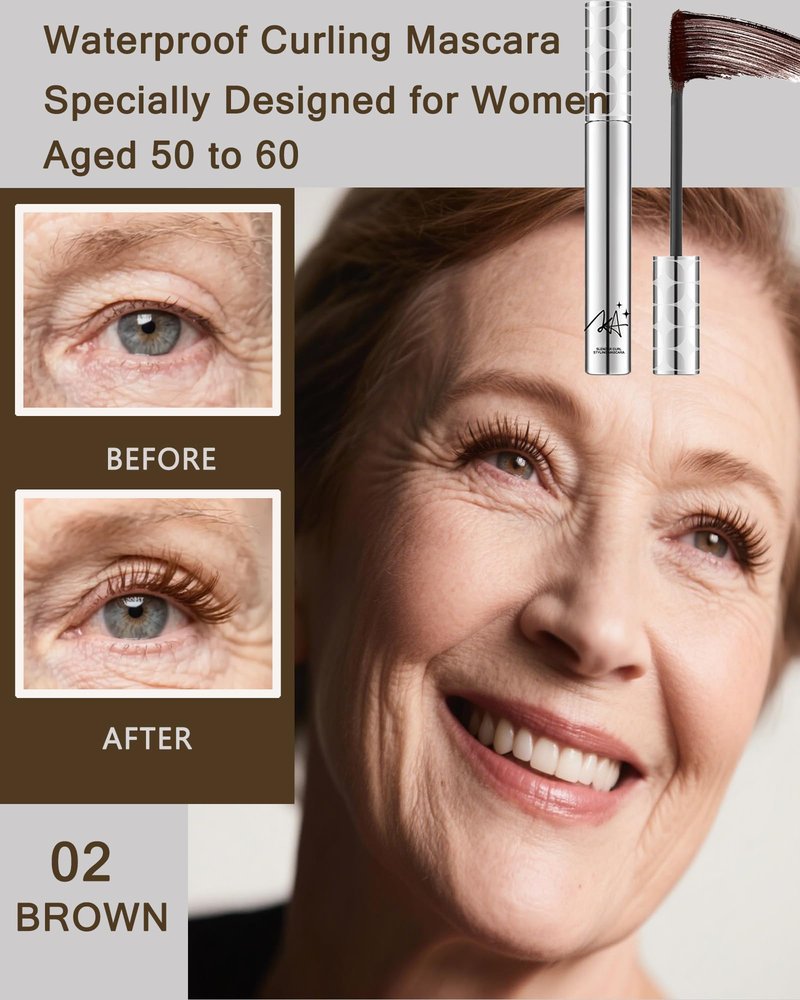 Mascara for Older Women 60 Plus,Brown Prime Waterproof Length and Volume Lash Mascara for Mature Hypoallergenic Volumizing Máscara with Thinning Lashes,Long Lasting No Clumps for Sensitive Eyes-02