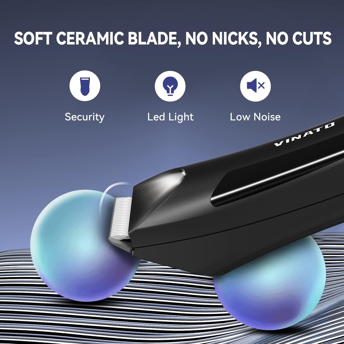 VINATO Electric Body Hair Trimmer - Waterproof Groin Hair Trimmer for Men | USB Rechargeable, Ceramic Blade, 90 Mins Battery Life