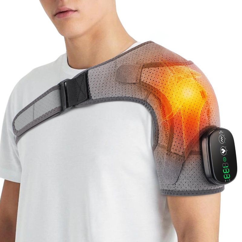 GVMSOR Cordless Shoulder Heating Pad with Massage for Rotator Cuff Pain, 5000mAh Battery Powered Heated Shoulder Brace,Shoulder Warmer for Pain Relief