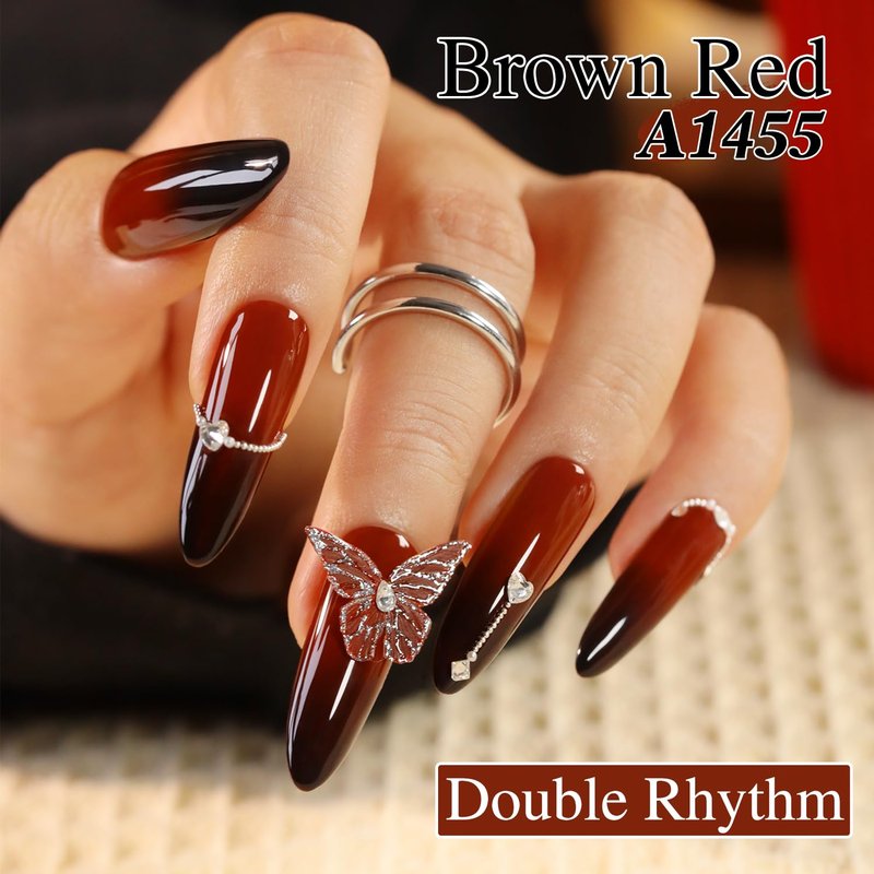 Double Rhythm Burgundy Gel Polish 15ML Pure Sheer Same Color Same Bottle Gel Polish Art Manicure Salon DIY at Home for Women (Tan Red-A1455)