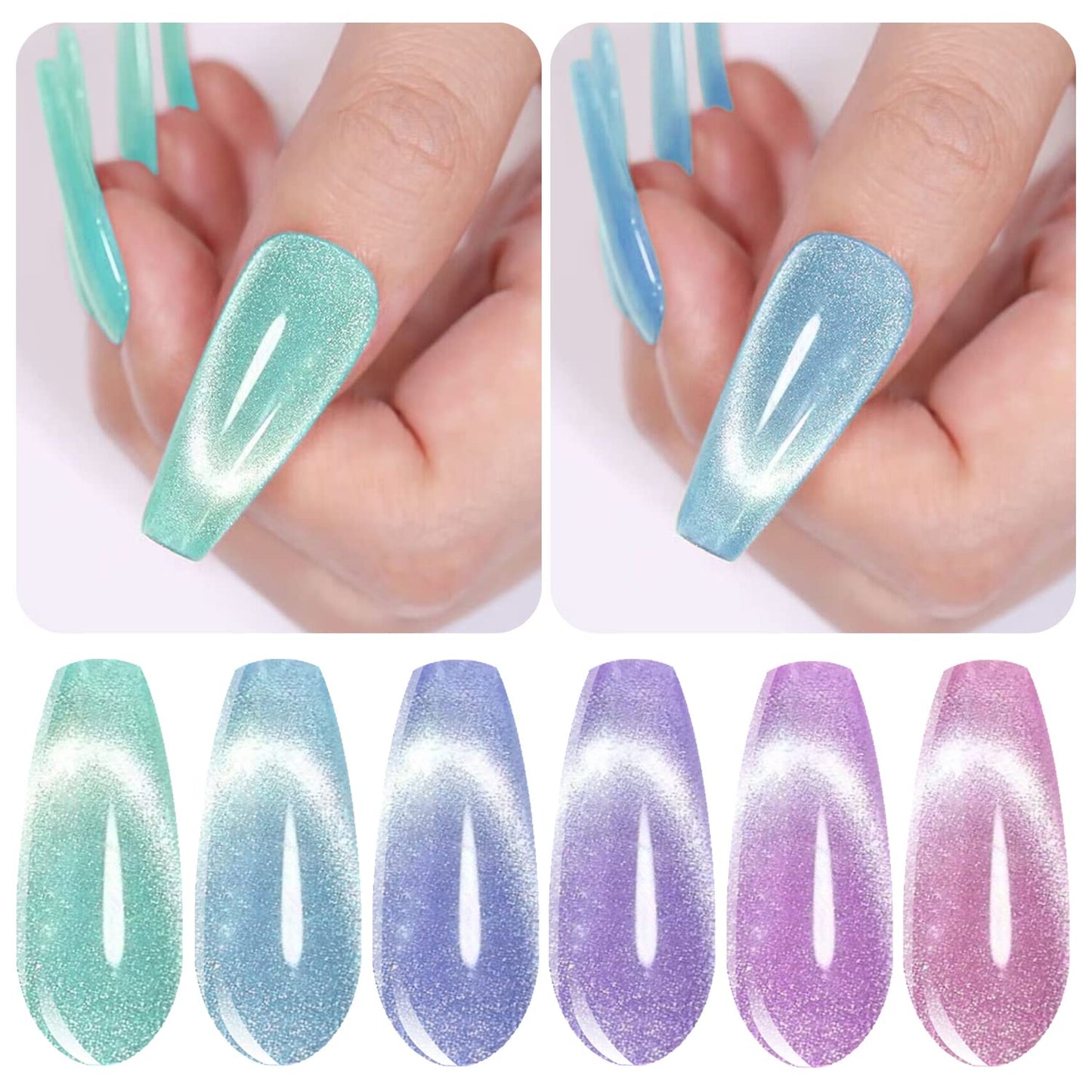 Vishine Galaxy Cat Eye Holographic Glitter Gel Nail Polish Set - 6 Colors, Soak Off, 8ml | Starry Sky Effect