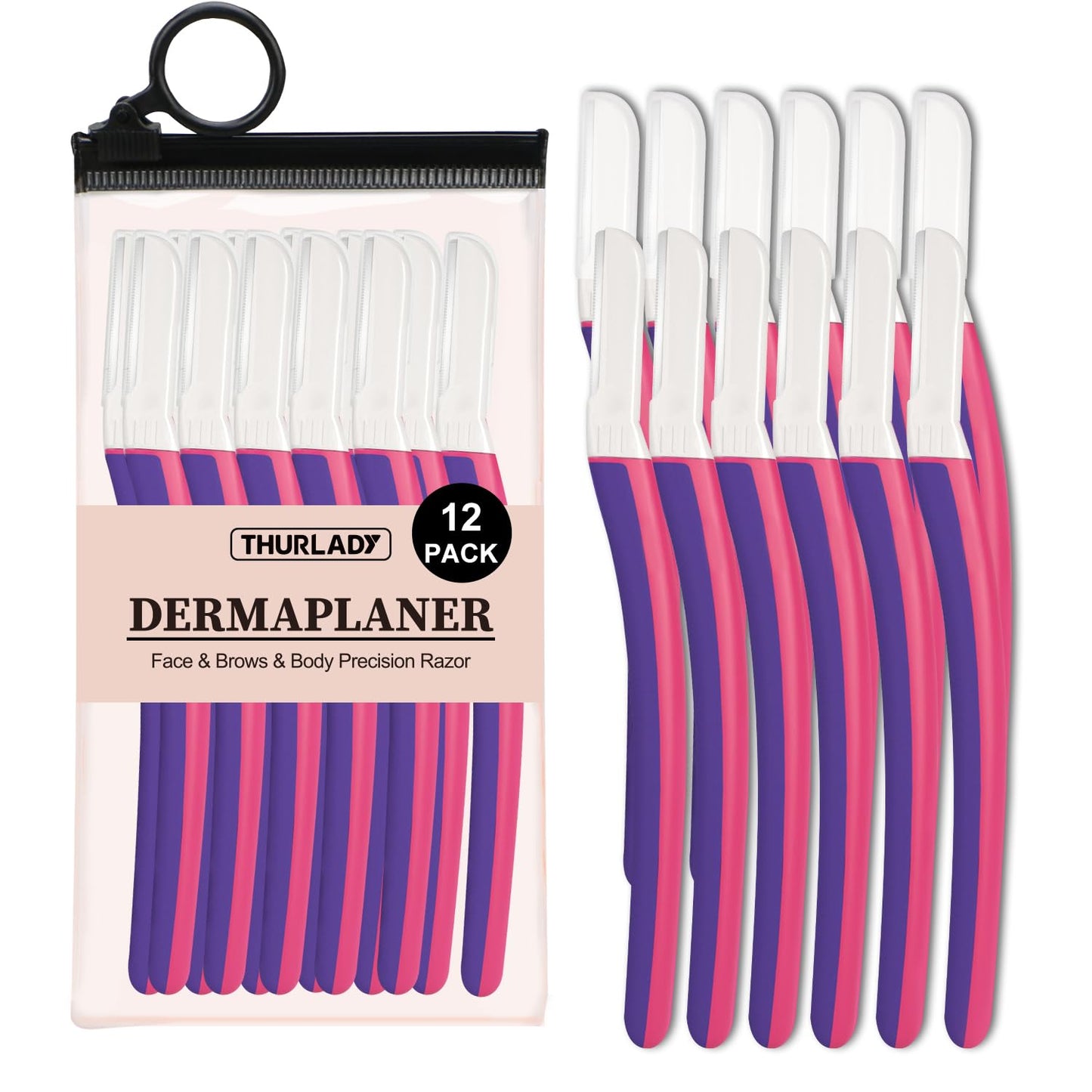 THURLADY Dermaplane Razor, Face and Eyebrow Razors for women, Exfoliating Facial Razor & Dermaplaner, Skin Care Tool for Smooth Skin, Gentle Exfoliation & Facial Hair Removal, (12 pcs, Fuchsia)