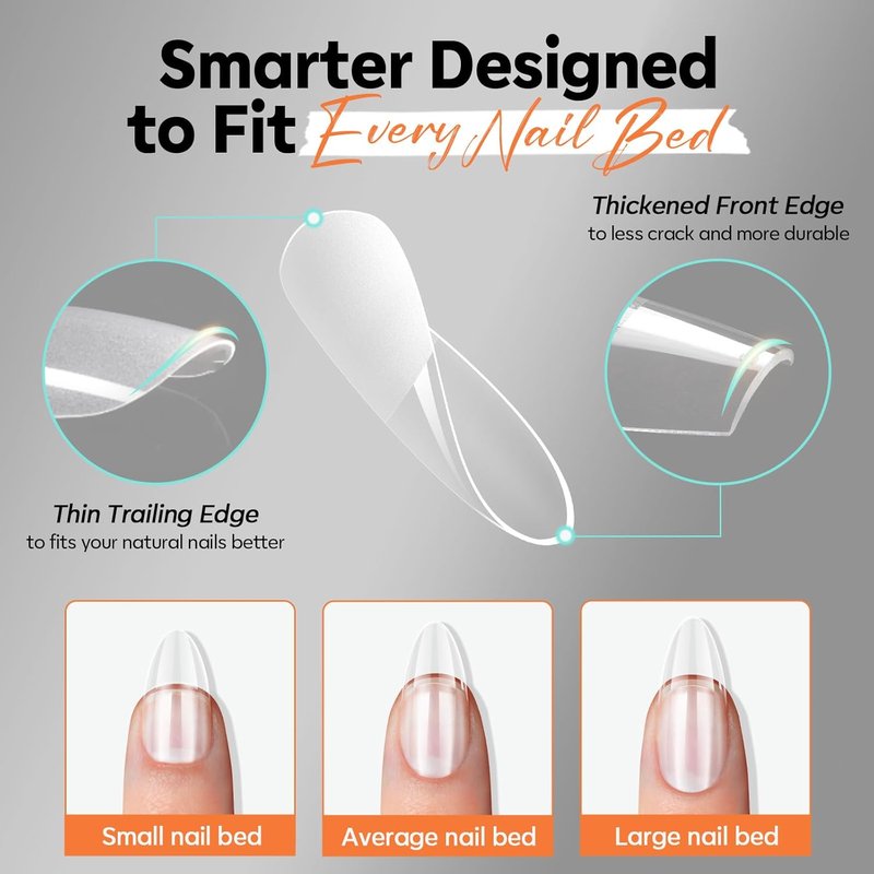 Short Almond Nail Tips - Pre-shaped Soft Gel Fake Nails | 216PCS Full Cover Press-On Extension Kit for DIY Manicure