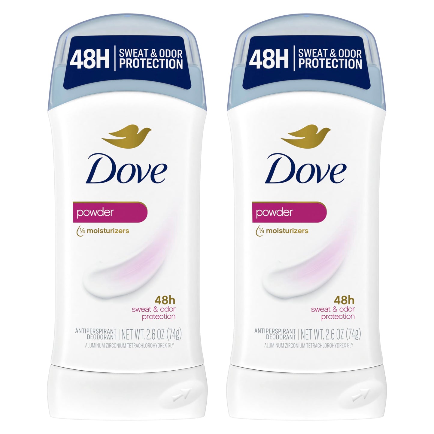 Dove Invisible Solid Antiperspirant Deodorant Stick 2 Count Powder, for Women, For All Day Underarm Sweat & Odor Protection 2.6 oz