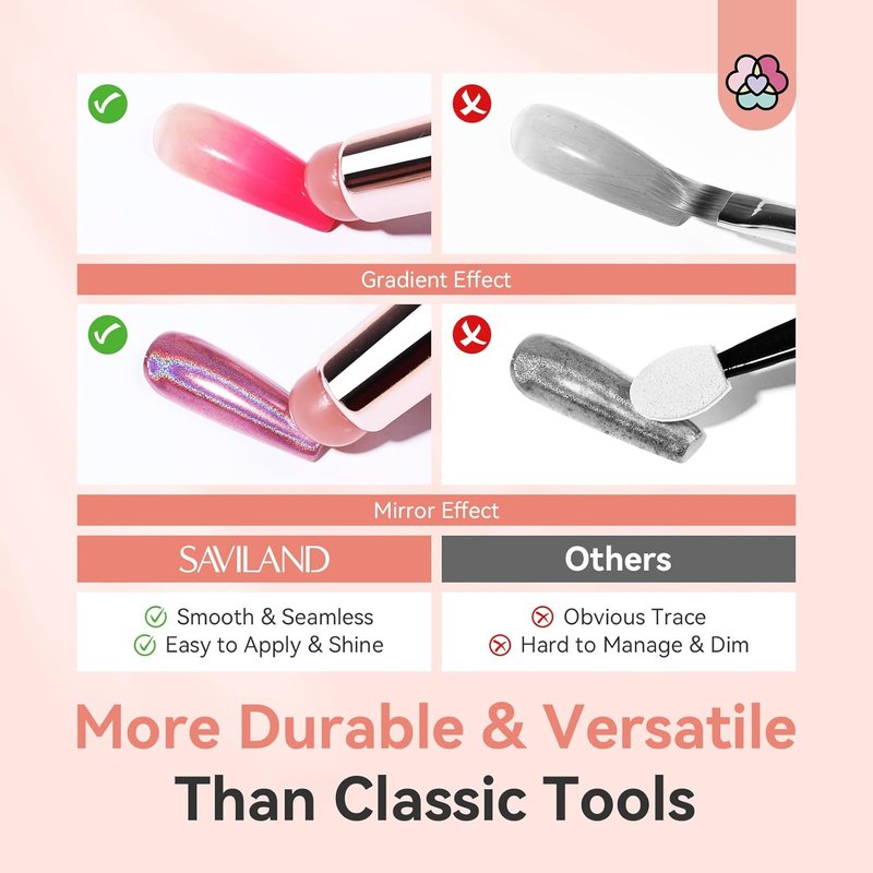 Saviland Silicone French Tip Nail Stamp Kit - 2PCS Reusable Jelly Stamper with Chrome Powder & 4 Art Stampers