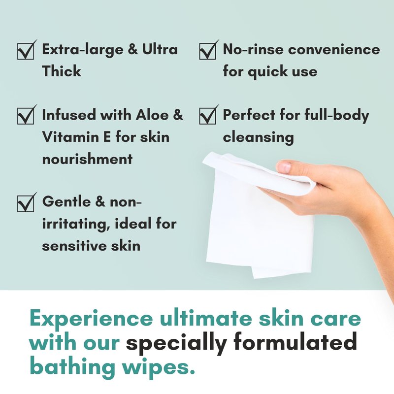 Nurture XL Ultra Thick Body Wipes for Adults w/Aloe | 120 Extra Large Disposable Cloth Wet Cleansing No Rinse Bathing Washcloths, Waterless Shower | Bath Wipe for Women, Men & Elderly