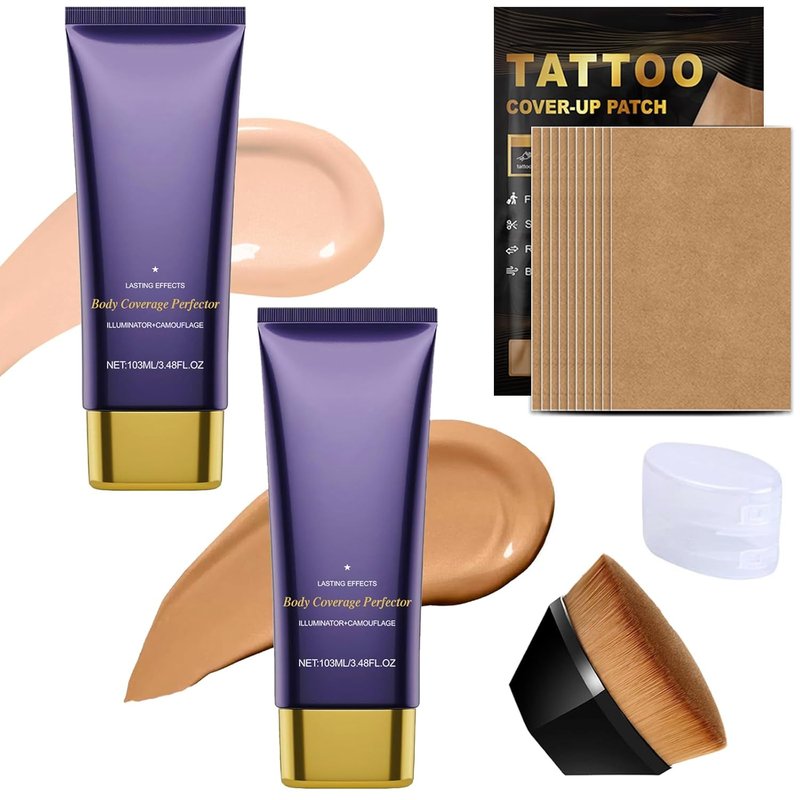 Body Makeup Coverage Perfector - No Transfer Formula with 10 Tattoo Cover Up Patches | Natural Radiant Finish