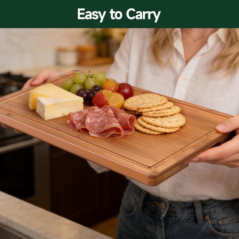Bamboo Cutting Board Set - 3-Piece Crack-Resistant Chopping Boards with Juice Grooves | Pre-Oiled Butcher Block for Meat, Veggies & Cheese