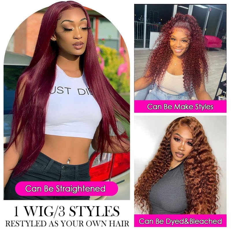 Deep Wave Lace Front Wig - 30 Inch 99J Burgundy Human Hair | HD Transparent, 200% Density, Pre-Plucked