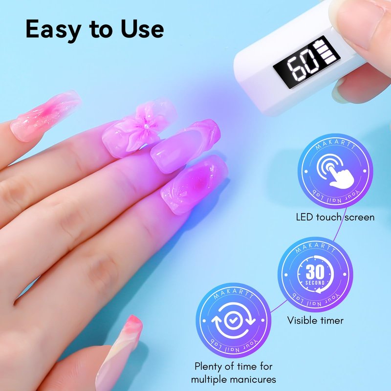 Makartt Handheld UV Nail Lamp, Mini Cordless Flash Cure Nail Light for Gel Nail Polish & Nail Glue, Rechargeable USB UV Light Fast Drying with LCD Display, Portable DIY Nail Art Gift, Home Salon Use