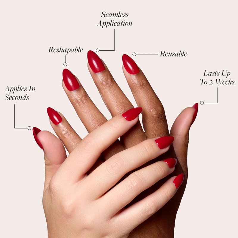 Glamnetic Press On Nails - Classic Red Short Almond | Opaque Timeless Design | 30 Nail Kit with Glue in 15 Sizes