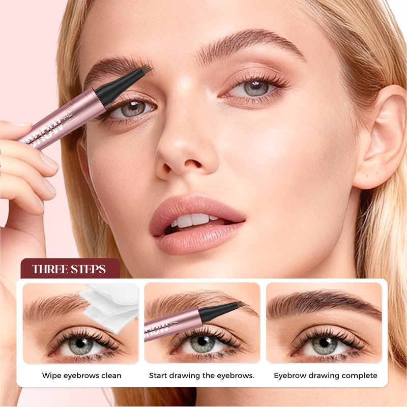 Microblading Eyebrow Pen, 2026 New 4-Tip 3D Eyebrow Pencil, Waterproof Long-Lasting Fine Stroke Contouring Pen, Premium Natural Brow Makeup for All-Day Wear (Dark Coffee)