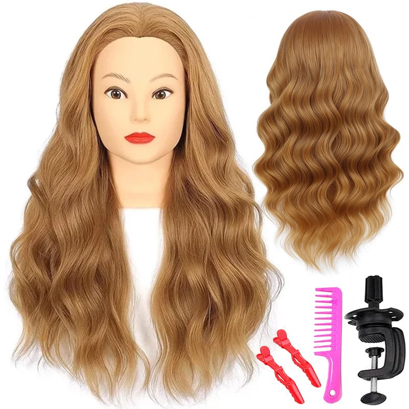 Female Mannequin Head With100% Real Hair Blonde Cosmetology Mannequin Head Hair Styling Hairdressing Practice Training Head Cosmetology Manikin Head Doll Head for Hairdresser with Clamp