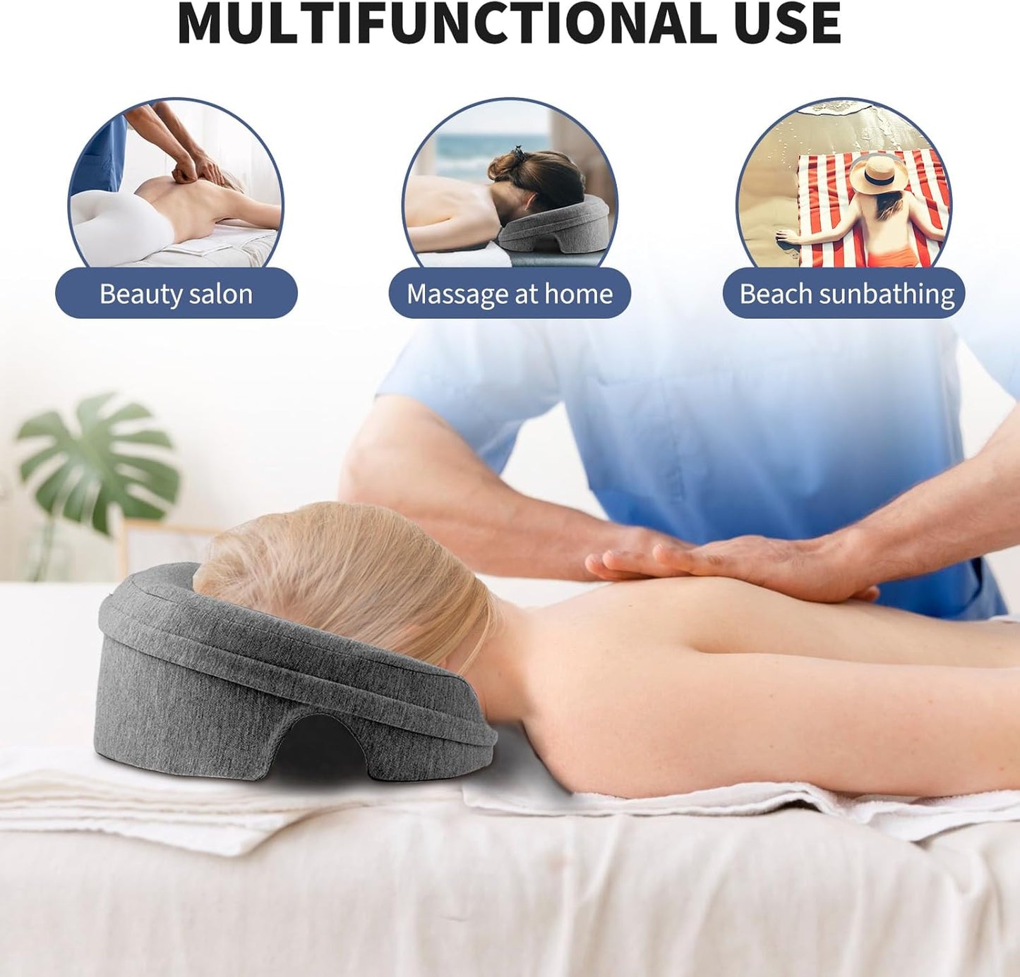VVB Massage Pillow - Face Down Headrest for Post-Surgery Recovery | Removable Cover, Black