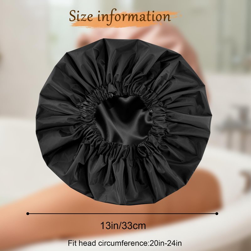 Doitory Shower Cap for Women, Reusable Waterproof Shower Cap Satin Lined with Soft Elastic Band, Large Washable Bath Caps(Black)