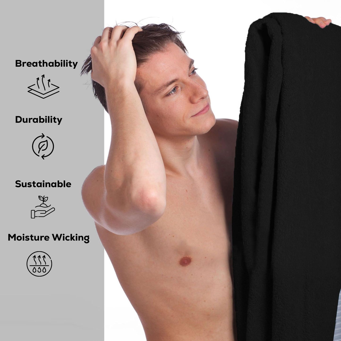GOLD TEXTILES Premium Black 100% Cotton Bath Towels Set (6 Pack, 24 x 50 Inch) High Absorbency Multipurpose Quick Drying Pool Gym Hotel Spa Bath Towel (6, Black)