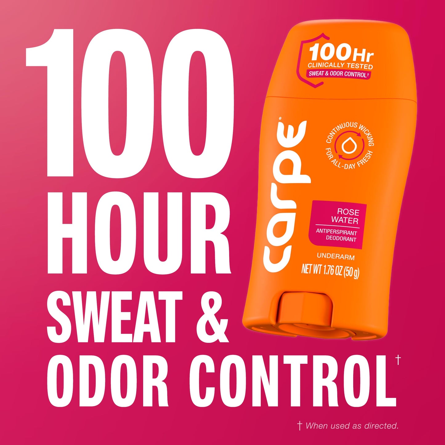 Carpe Underarm Antiperspirant for Women - 100 Hour Sweat & Odor Control - Women's Sweat Control Antiperspirant Deodorant - Extra Strength - Rose Water - 3 Pack