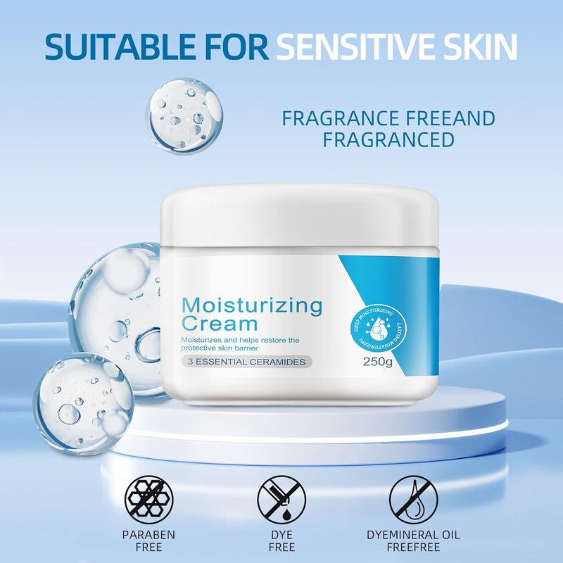 Moisturizing Cream - Hydrating Body & Face Moisturizer with Hyaluronic Acid & Ceramides | Oil-Free, Fragrance-Free, Non-Comedogenic