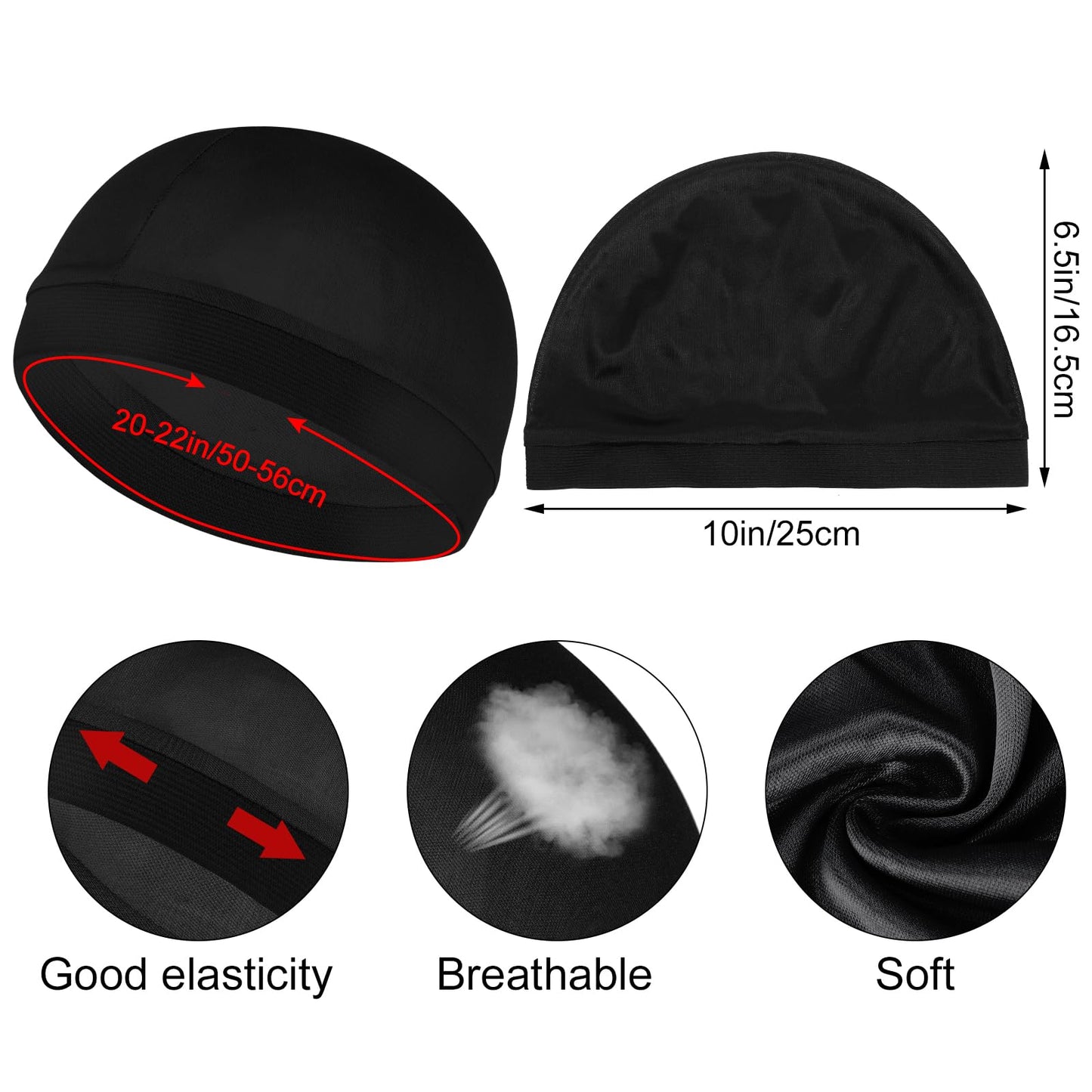 3Pcs Wave Cap Silky Elastic Band Caps Soft Breathable Hair Wrap Satin Sleeping Shower Cap Hair Bonnet for Sleep Unisex Beanie Cap Beanies Hat for Men Women Athletes