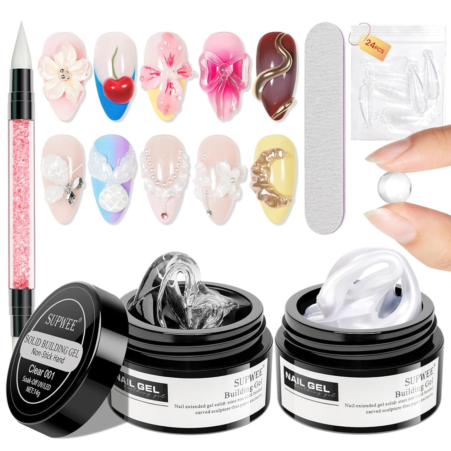 Skiennix Nail Extension Gel - 3D Hard Gel for Art & Sculpture | Pearl White Color for DIY Manicure