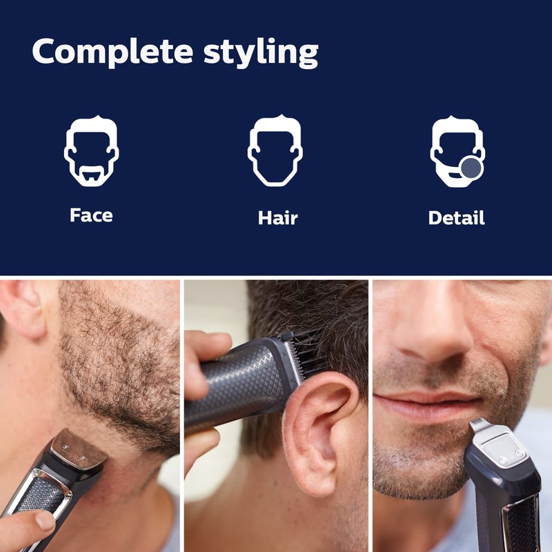 Philips Norelco Multi Groomer - 13 piece Mens Grooming Kit for beard, face, nose, and ear hair trimmer and hair clipper - NO BLADE OIL NEEDED, MG3750/60