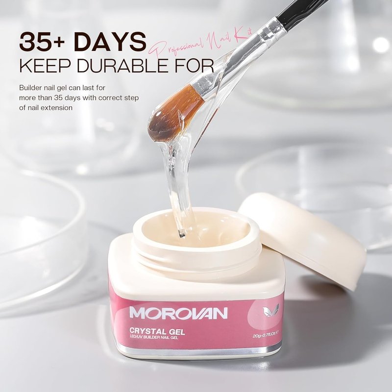 Morovan Builder Gel for Nails - Long-Lasting Clear Hard Gel for Nail Extensions & Strengthening | 15ml