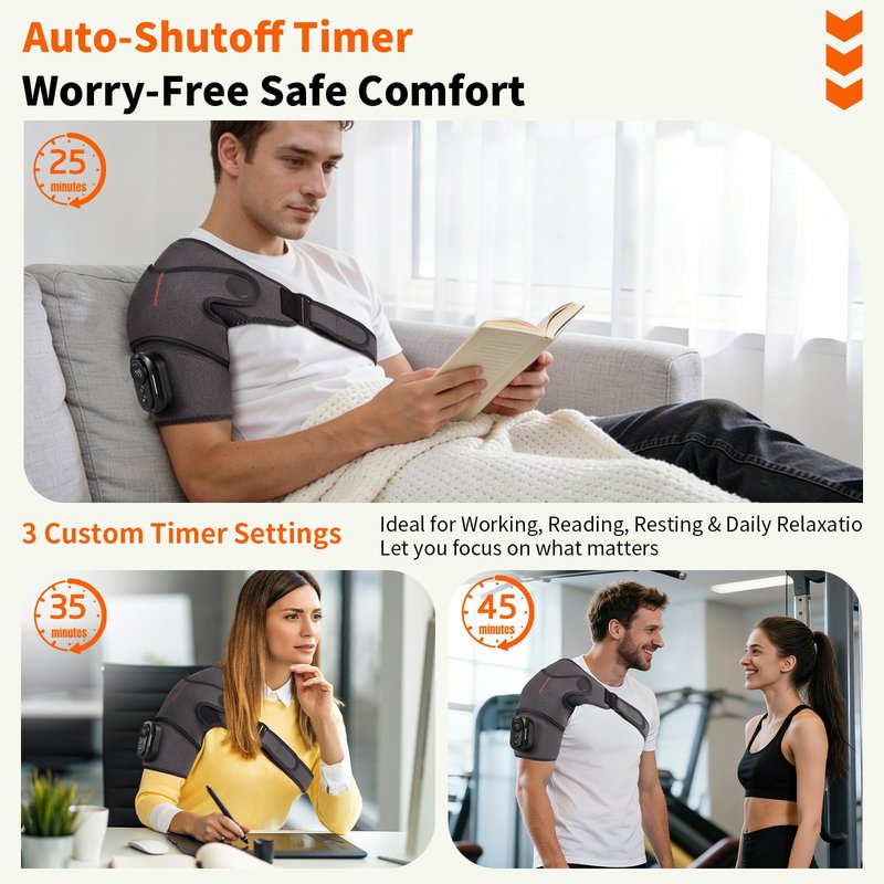 Cordless Shoulder Heating Pad with Detachable Magnetic Remote, 5 Heat & 5 Vibration Modes, Heated Shoulder Wrap Massager for Frozen Shoulder & Rotator Cuff Pain Relief, Ideal Gift for Women Men