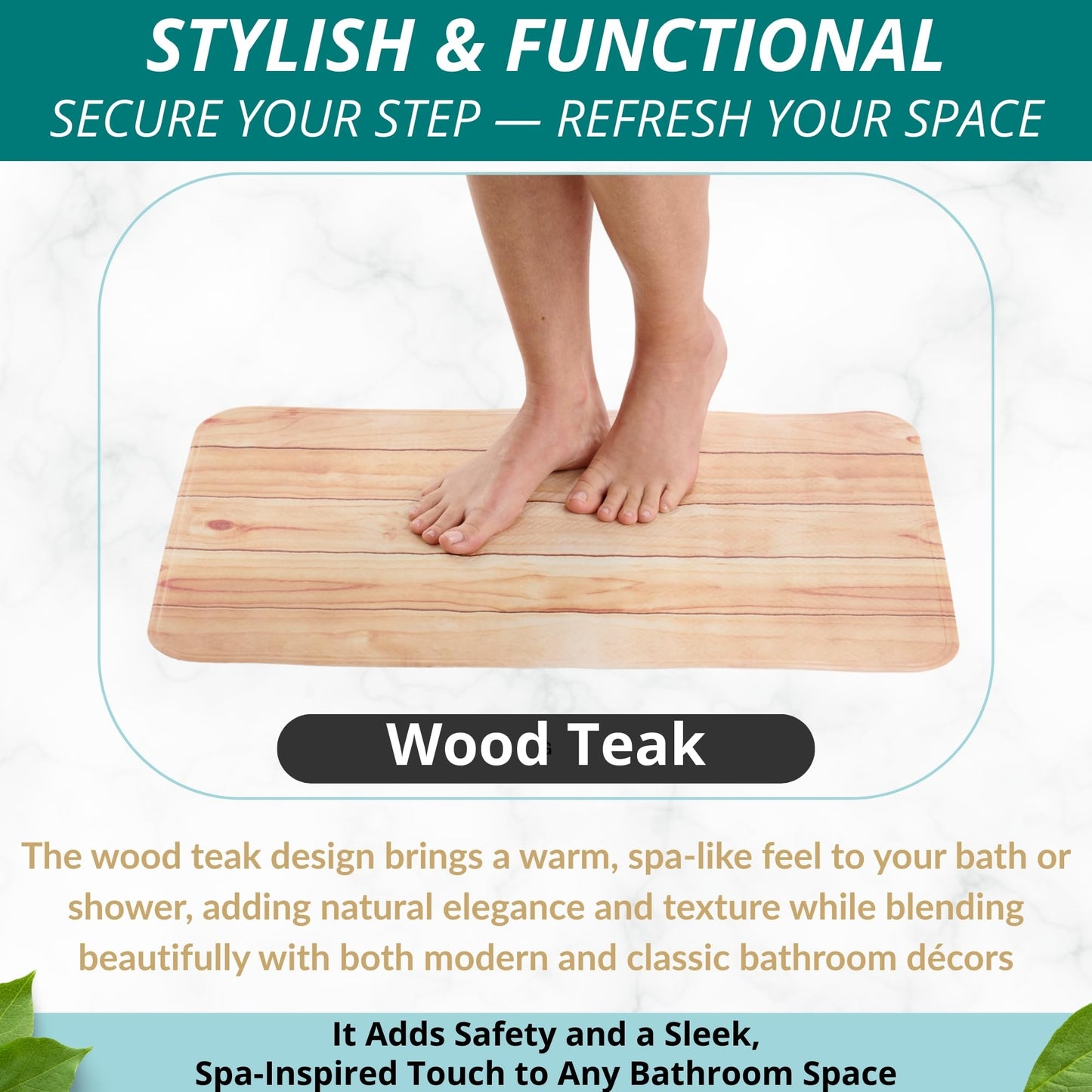 ENKOSI Bath Mat for Tub and Shower Floors - Non Slip Shower Mat – Anti Slip Bathtub Mat with Strong Suction Cup Grip – Soft, Wood Design Bathroom Mat for Inside Bath and Showers (28x16 Wood Teak)