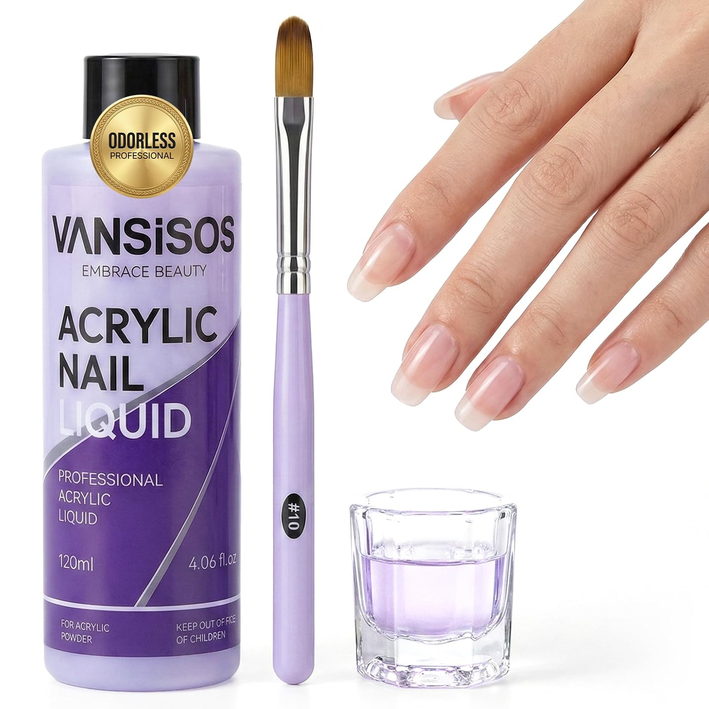 VANSISOS Monomer Acrylic Nail Liquid: 120ml EMA Low Odor Monomer Acrylic Liquid for Nails with Brush Ideal for Beginners Perfect for Salon and Home Use