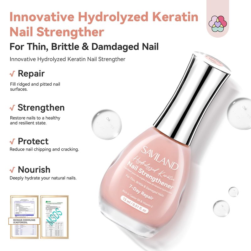 SAVILAND Nail Strengthener: Jelly Nude Nail Growth for Damaged Nails Air Dry Natural Concealer Foundation Polish 15ml Strengthening Polish Repair Weak & Thin Nails Fingernail Nail Care Gifts for Women